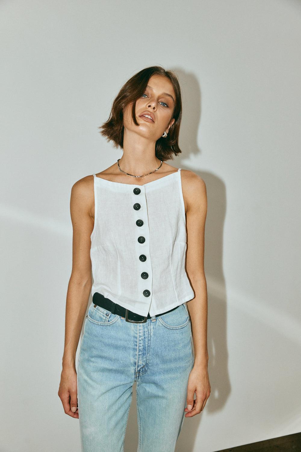 Rumi Linen Top White Product Image