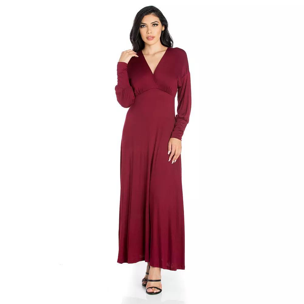 Women's 24seven Comfort Apparel V-Neck Long Sleeve Flared Maxi Dress, Size: Medium, Green Product Image