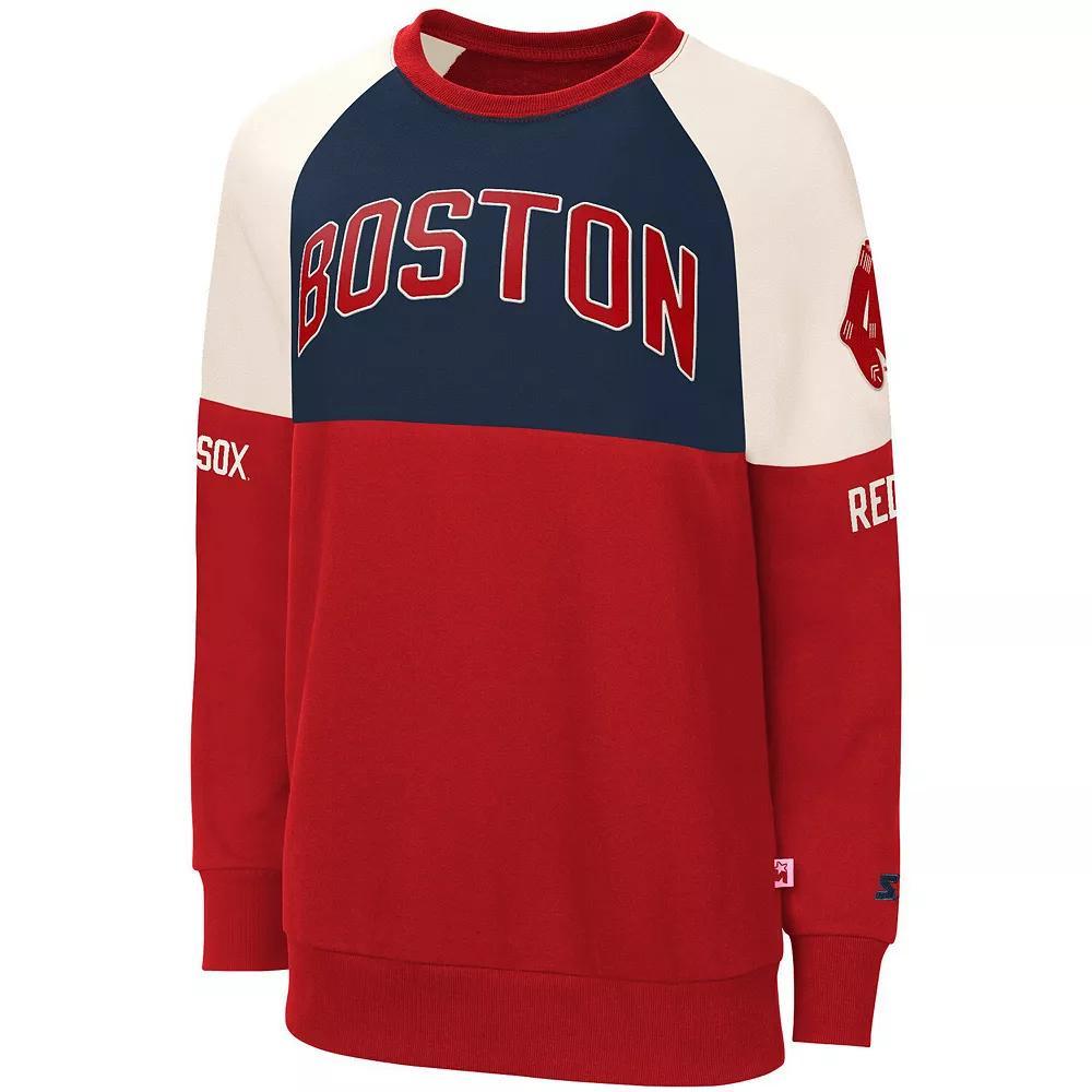 Women's Starter Navy/Red Boston Red Sox Baseline Raglan Historic Logo Pullover Sweatshirt, Size: Large, Blue Product Image