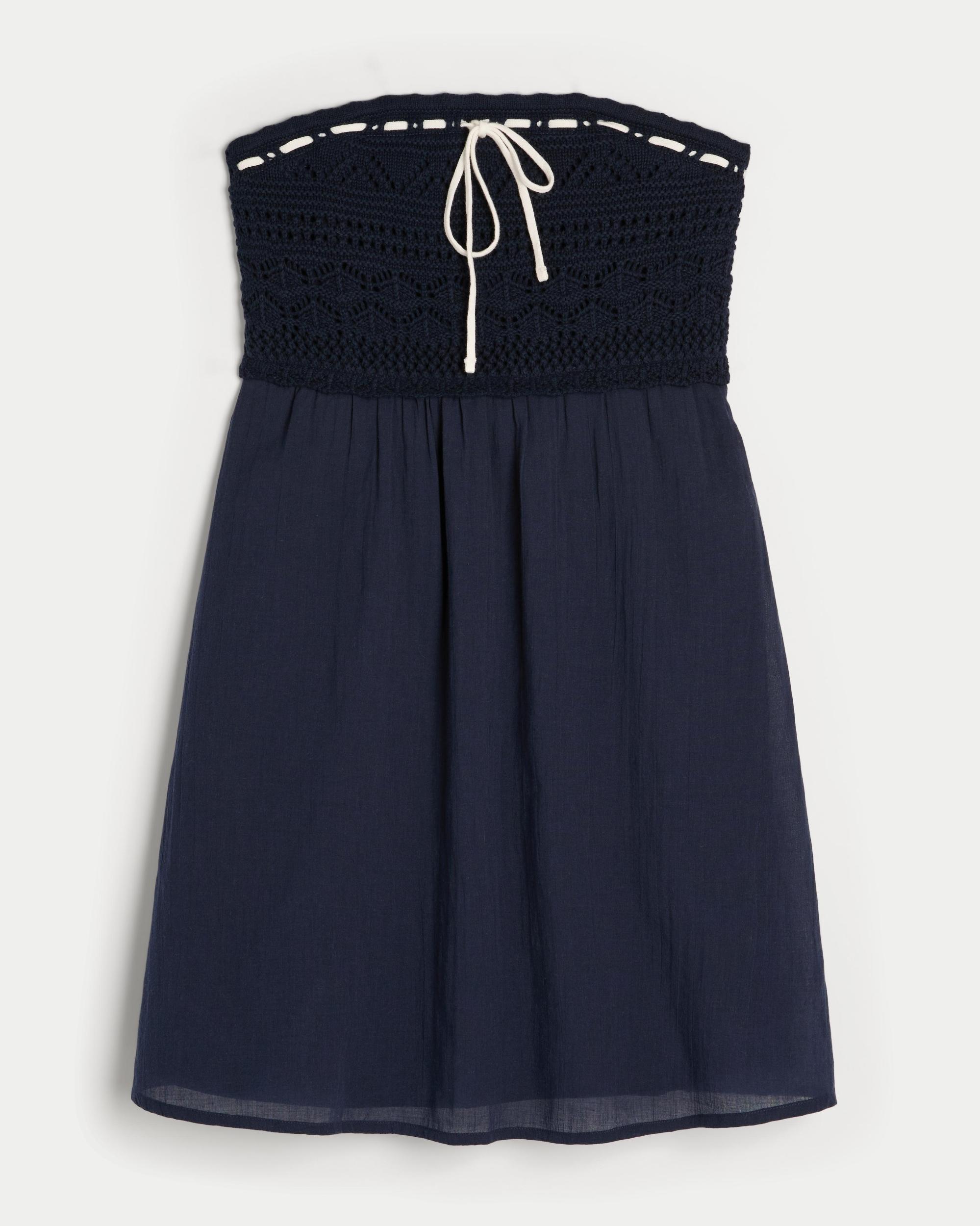 Strapless Crochet-Style Mix Mini Dress Product Image