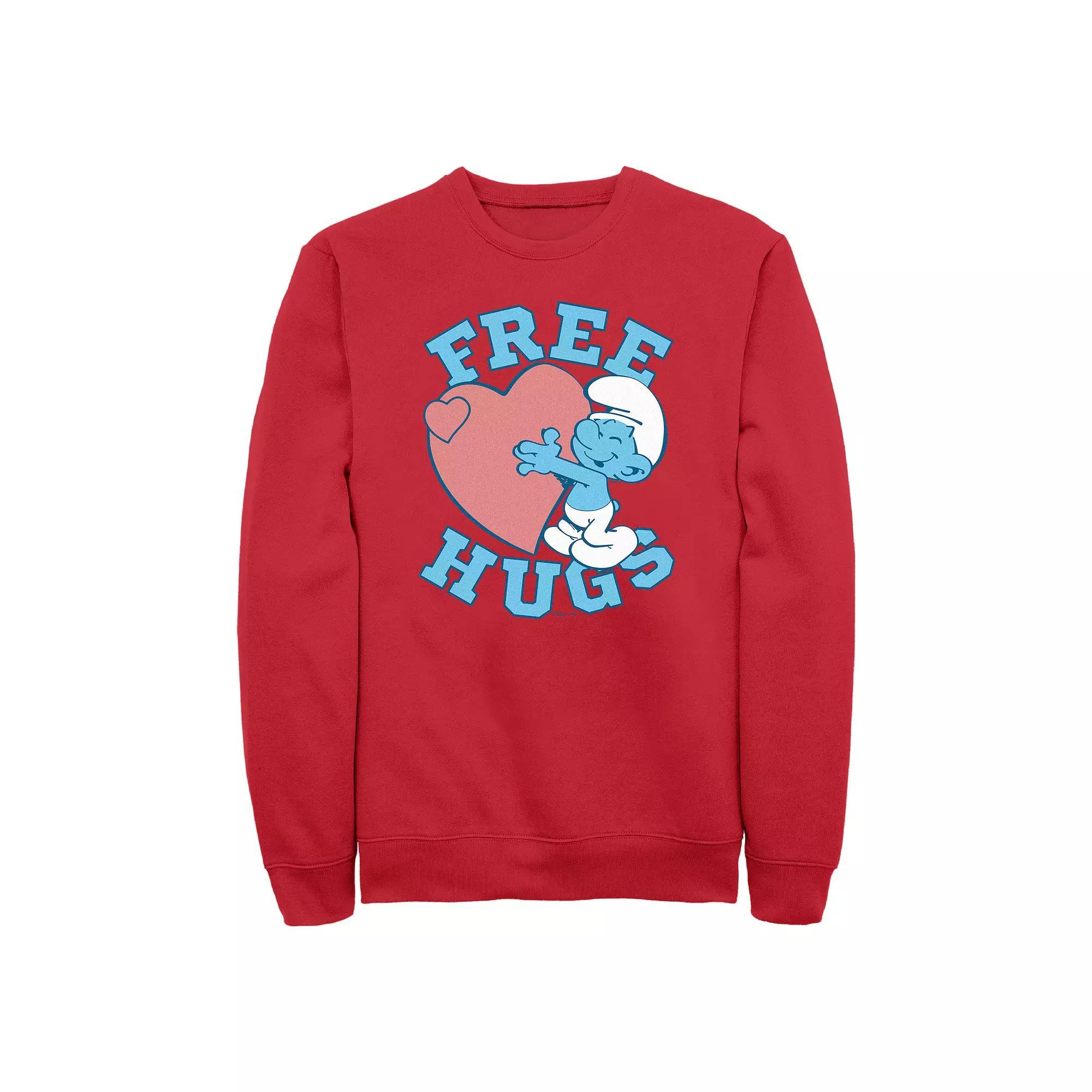 Men's Smurfs Free Hugs Graphic Fleece, Size: Large, Red Product Image
