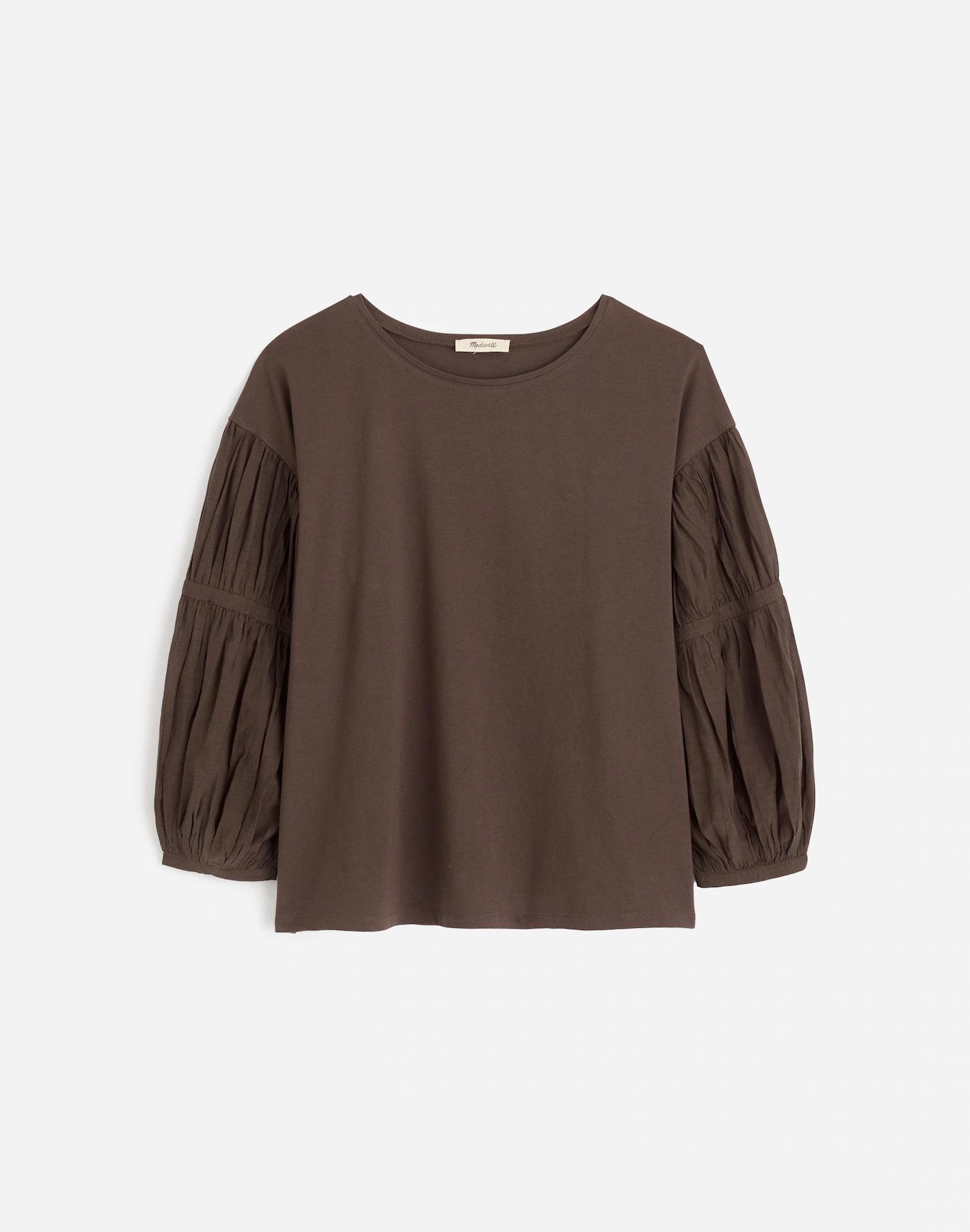 Puff-Sleeve Drop-Shoulder Knit Top Product Image