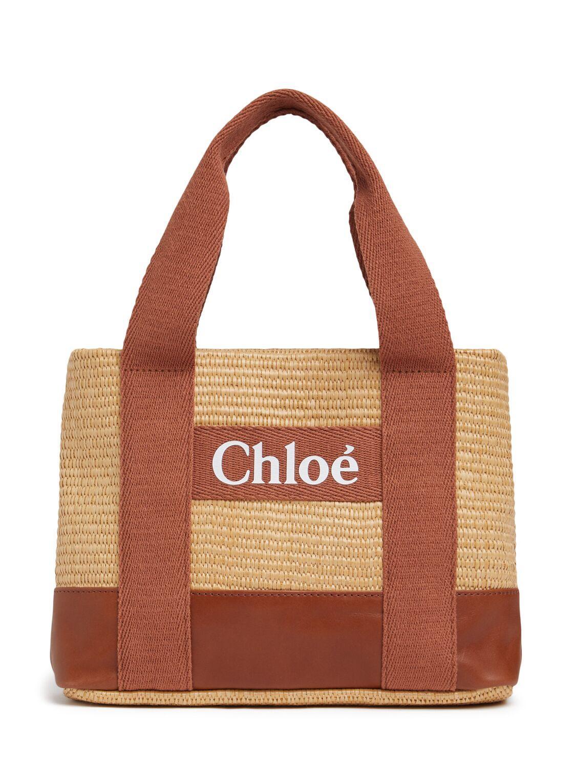 CHLOÉ Raffia Effect Shoulder Bag W/logo In Beige Product Image