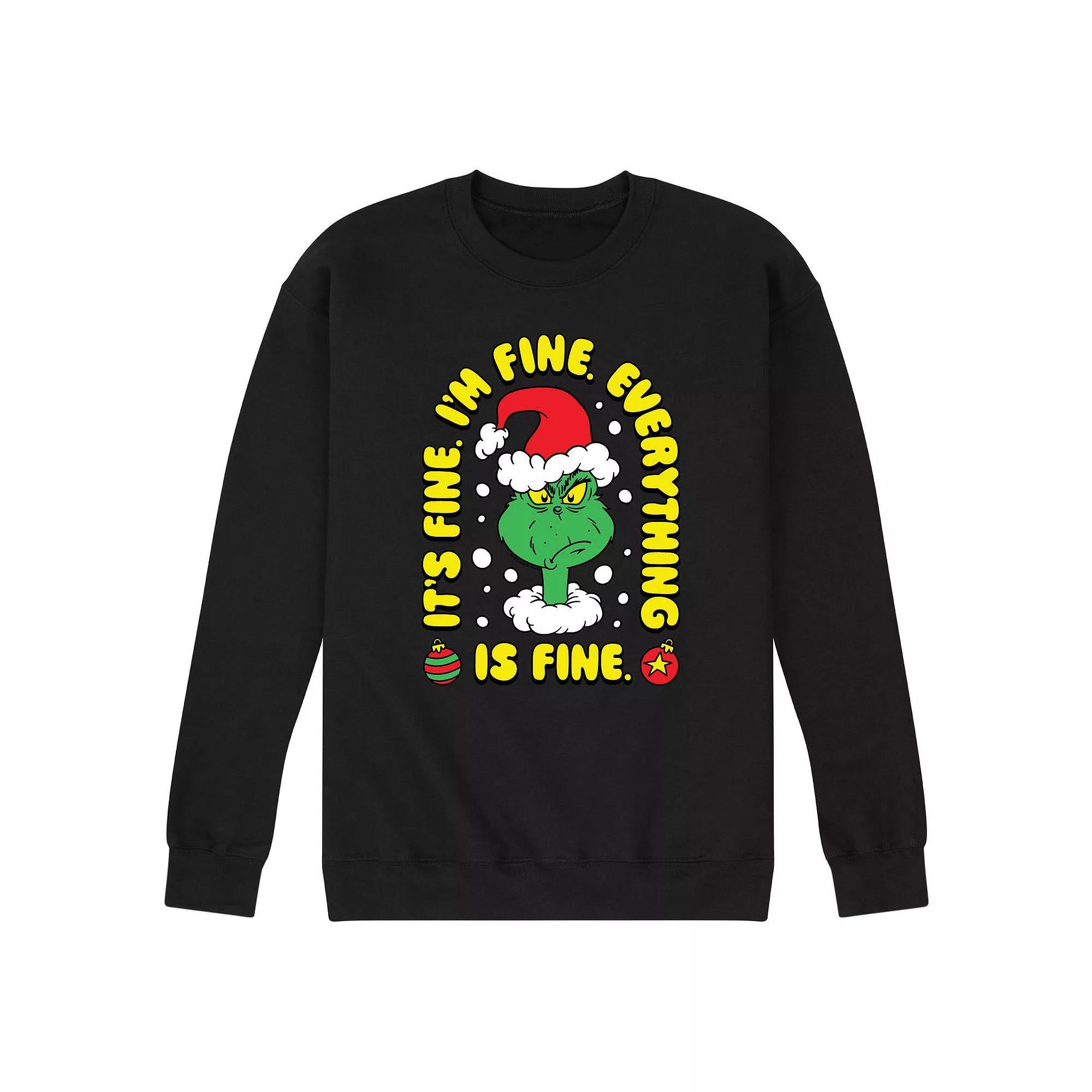 Mens Dr. Seuss The Grinch Everything Is Fine Fleece Sweatshirt Product Image