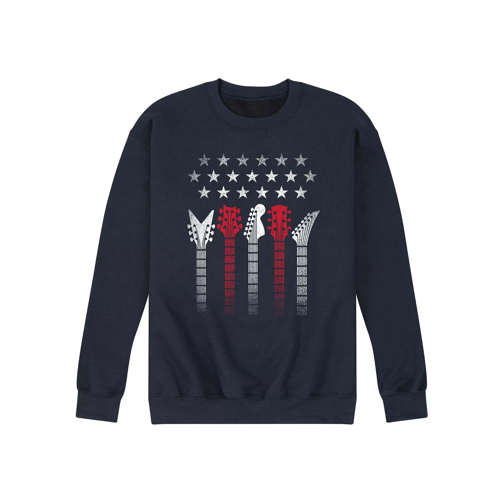 Mens Americana Flag Guitars Fleece Sweatshirt Blue Product Image