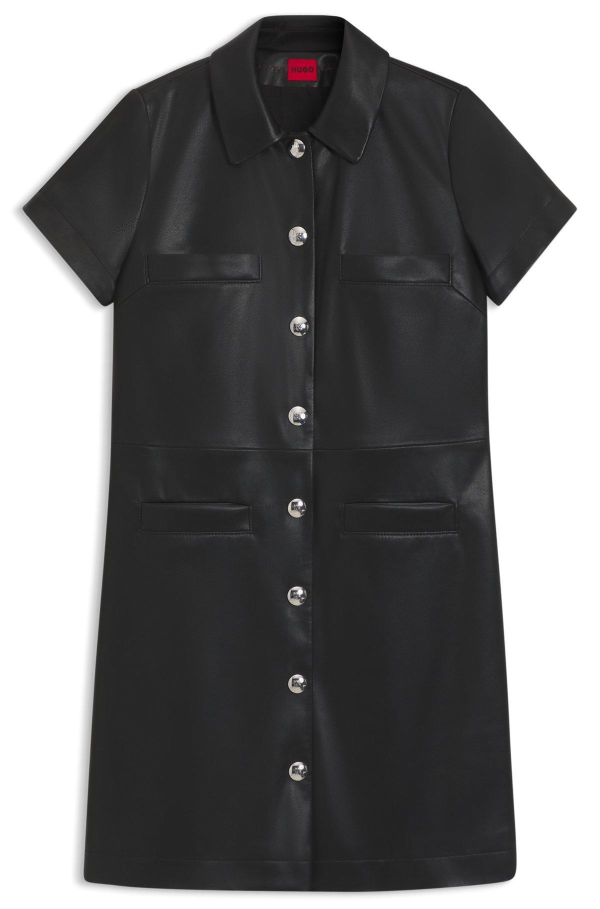 HUGO - Shirt dress in faux leather with press-stud buttons - Black Product Image