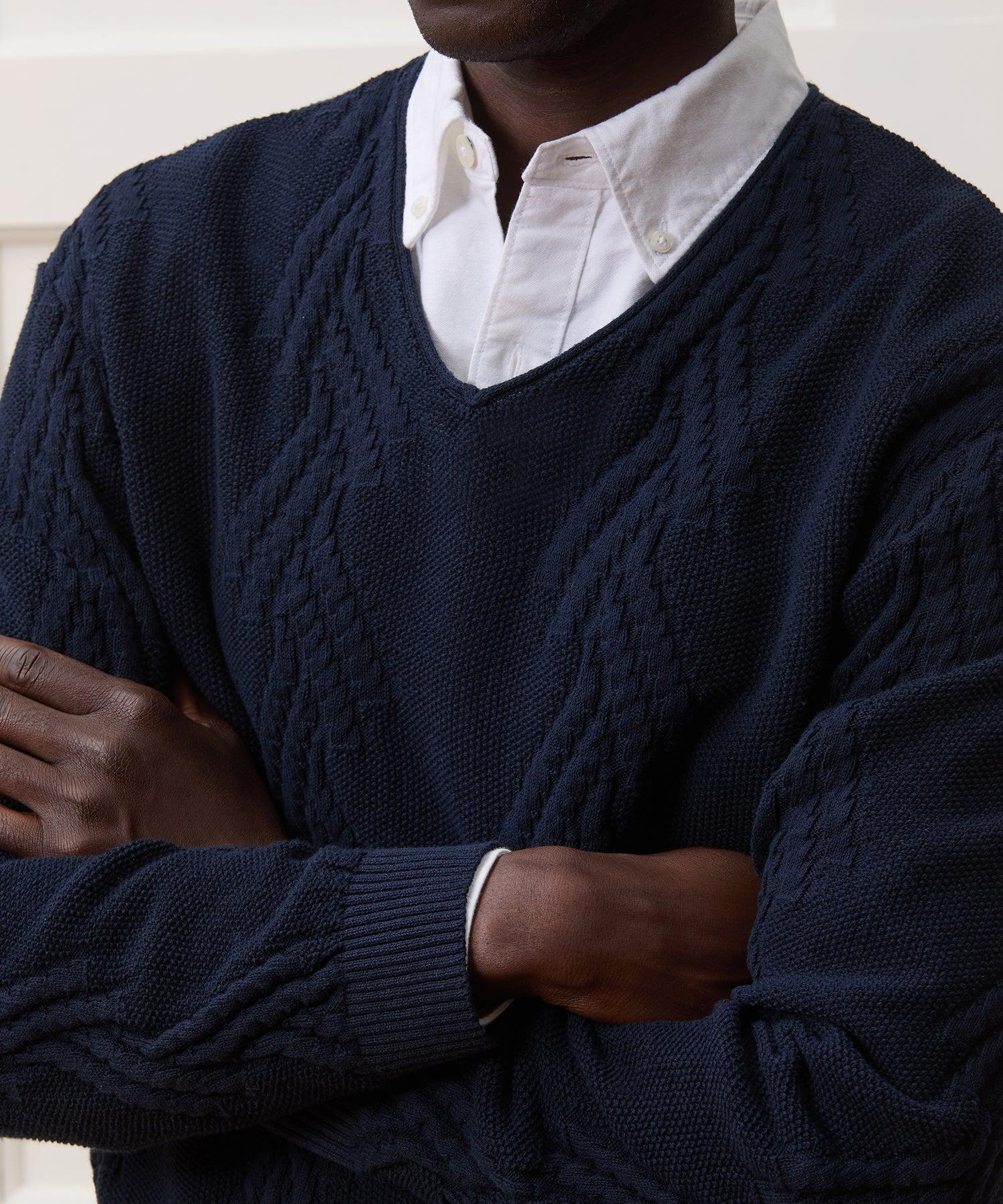 Cotton V-Neck Fisherman Sweater Product Image