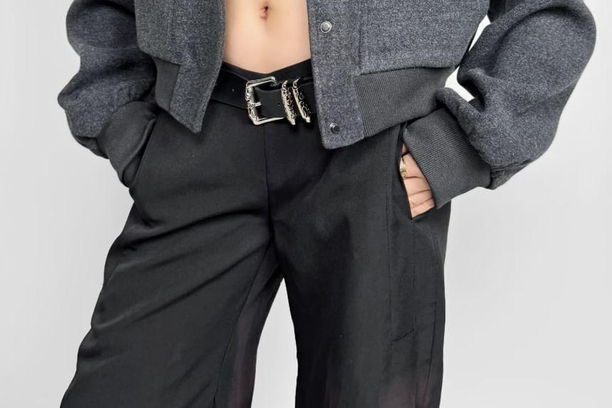 Stand Collar Plain Button-Up Crop Jacket Product Image