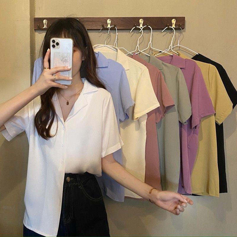 Short-Sleeve Button-Up V-Neck Shirt Product Image