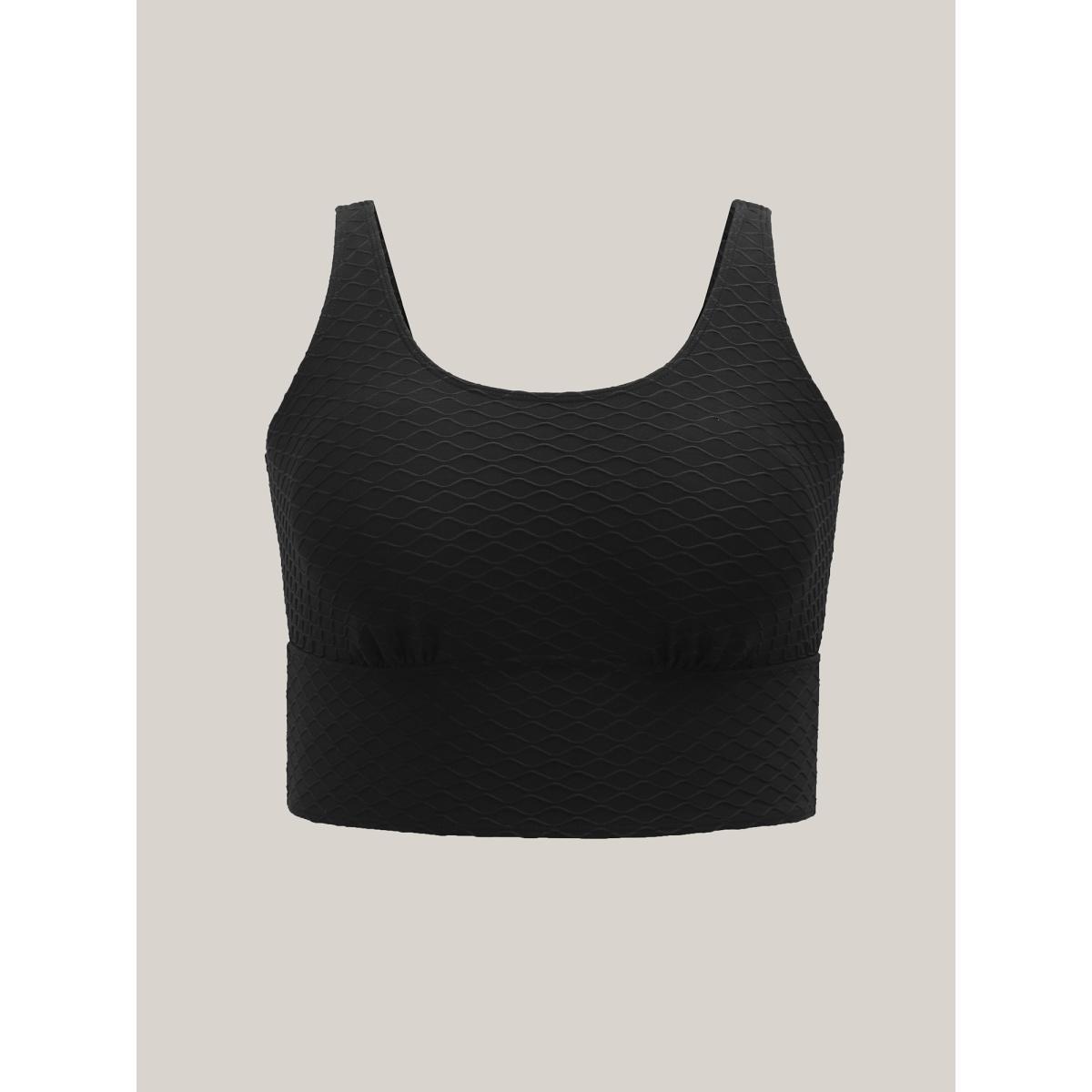 Plus Size Textured Fitted Adjustable Swim Top Women's Swimwear Black Beach Texture High stretch Skinny U-neck Curve Swim Tops BloomChic 26/4X Product Image