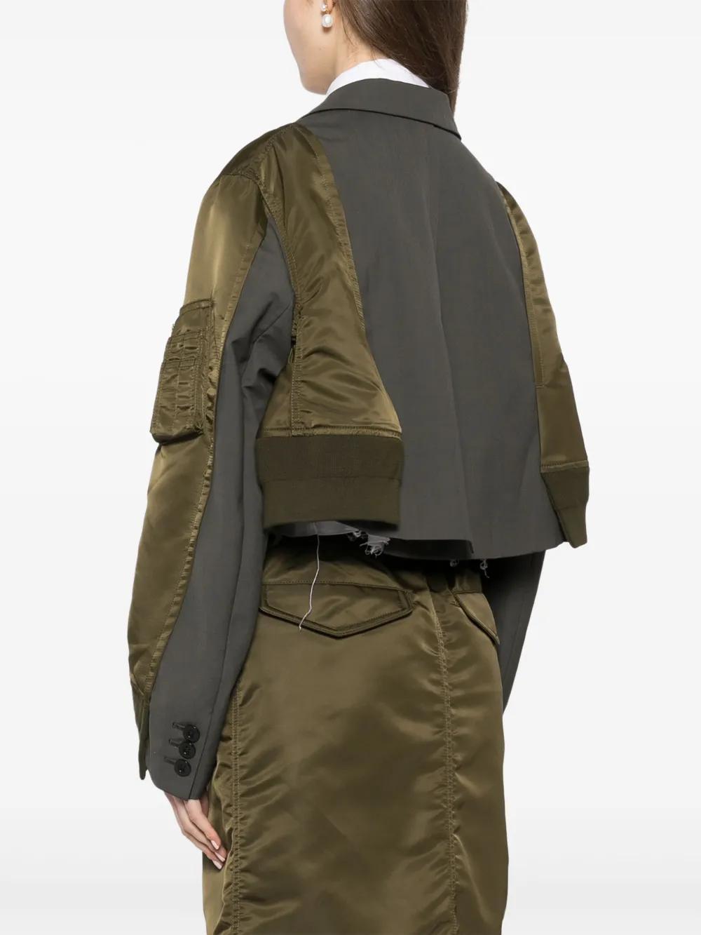 SACAI Single-breasted Panelled Bomber Jacket In Green Product Image