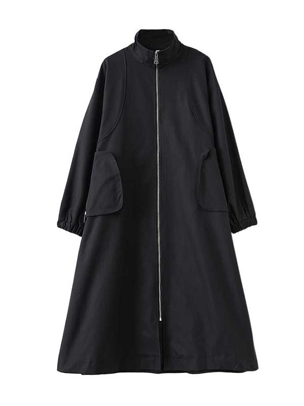Long Sleeves Loose Elasticity Pockets Split-Joint Zipper High Neck Outerwear Trench Coats Product Image