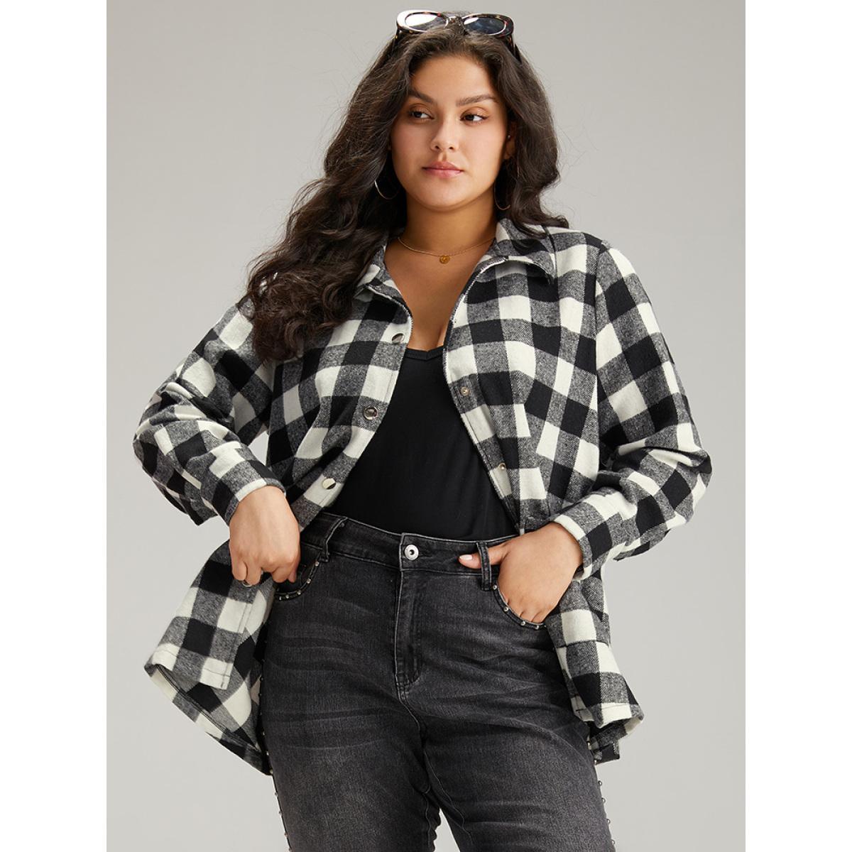 Plus Size Halloween Plaid Pocket Button Through Coat Women Black Casual Contrast Ladies Dailywear Winter Coats BloomChic 12/L Product Image