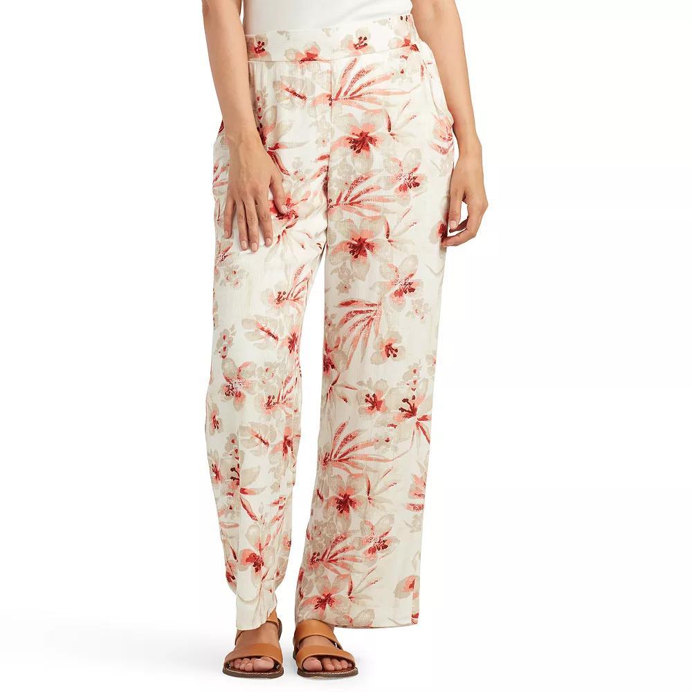 Womens AB Studio Pull-On Elastic Waist Pants C Pink Wht Floral Product Image