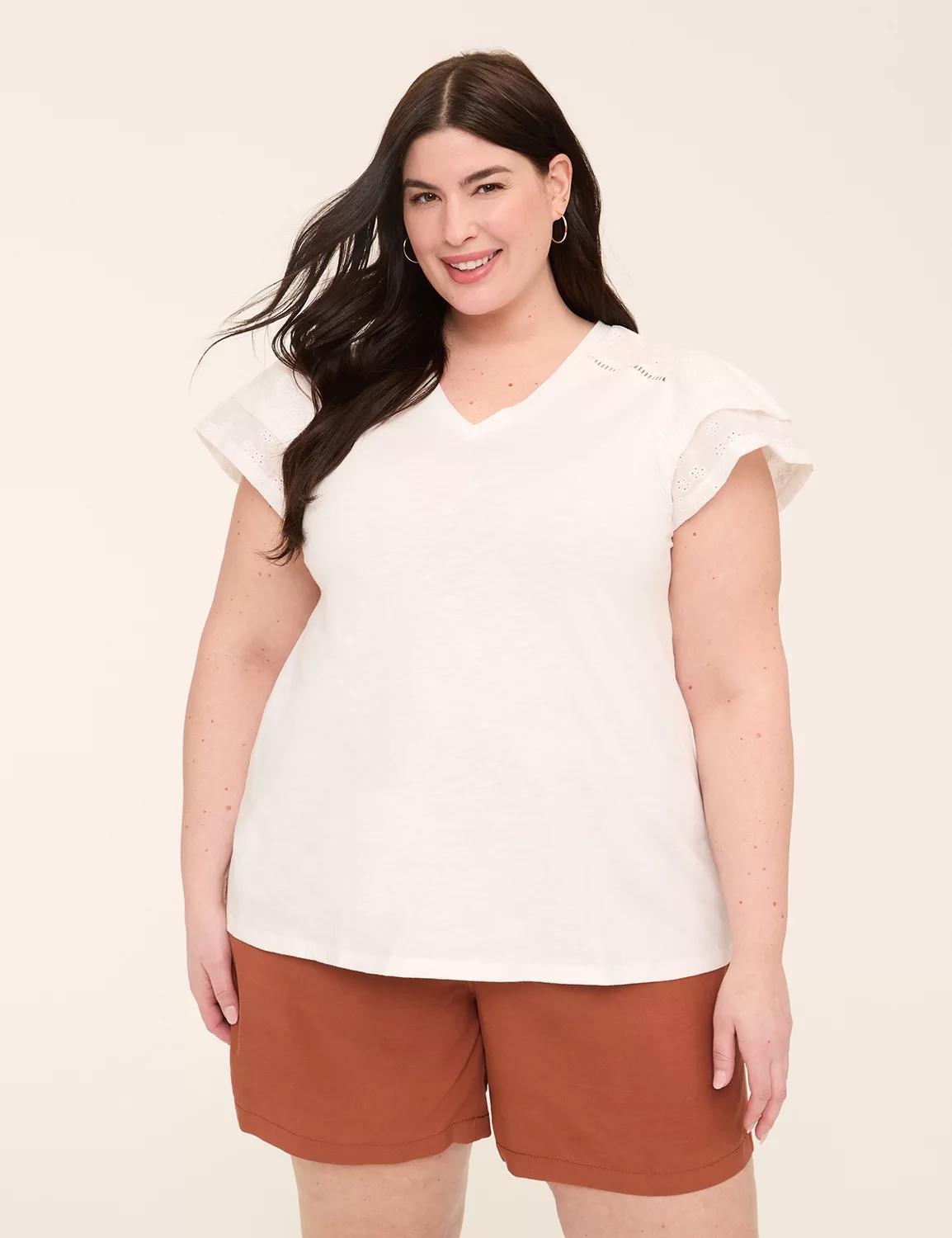 Eyelet-Sleeve V-Neck Top Product Image
