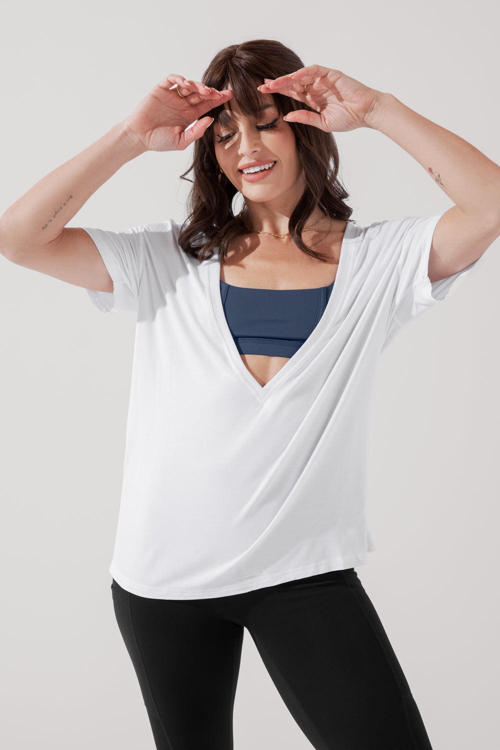 Daring Deep V Tee - White Product Image