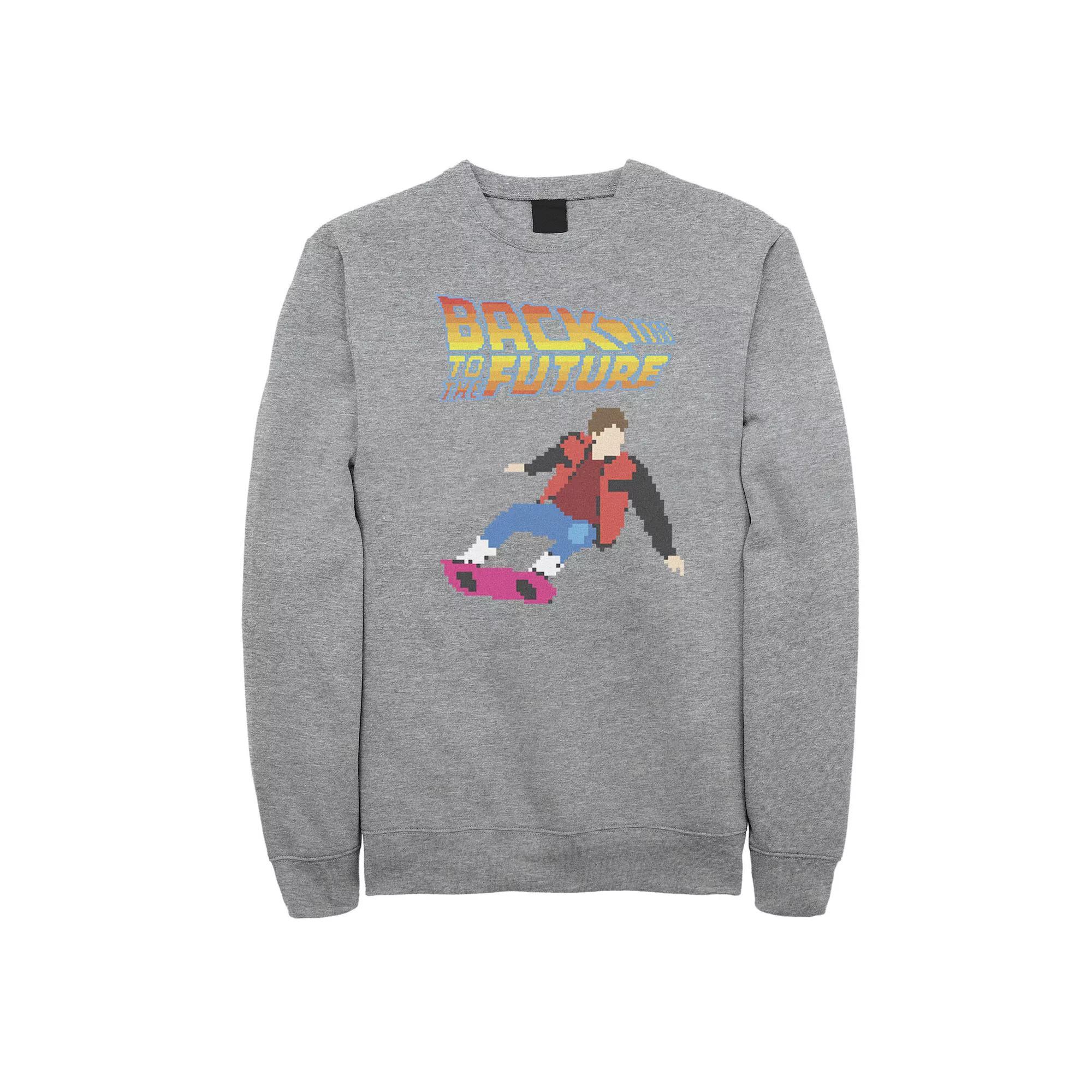 Men's Back To The Future 8-Bit Marty on Hoverboard Sweatshirt, Size: XXL, Athletic Grey Product Image