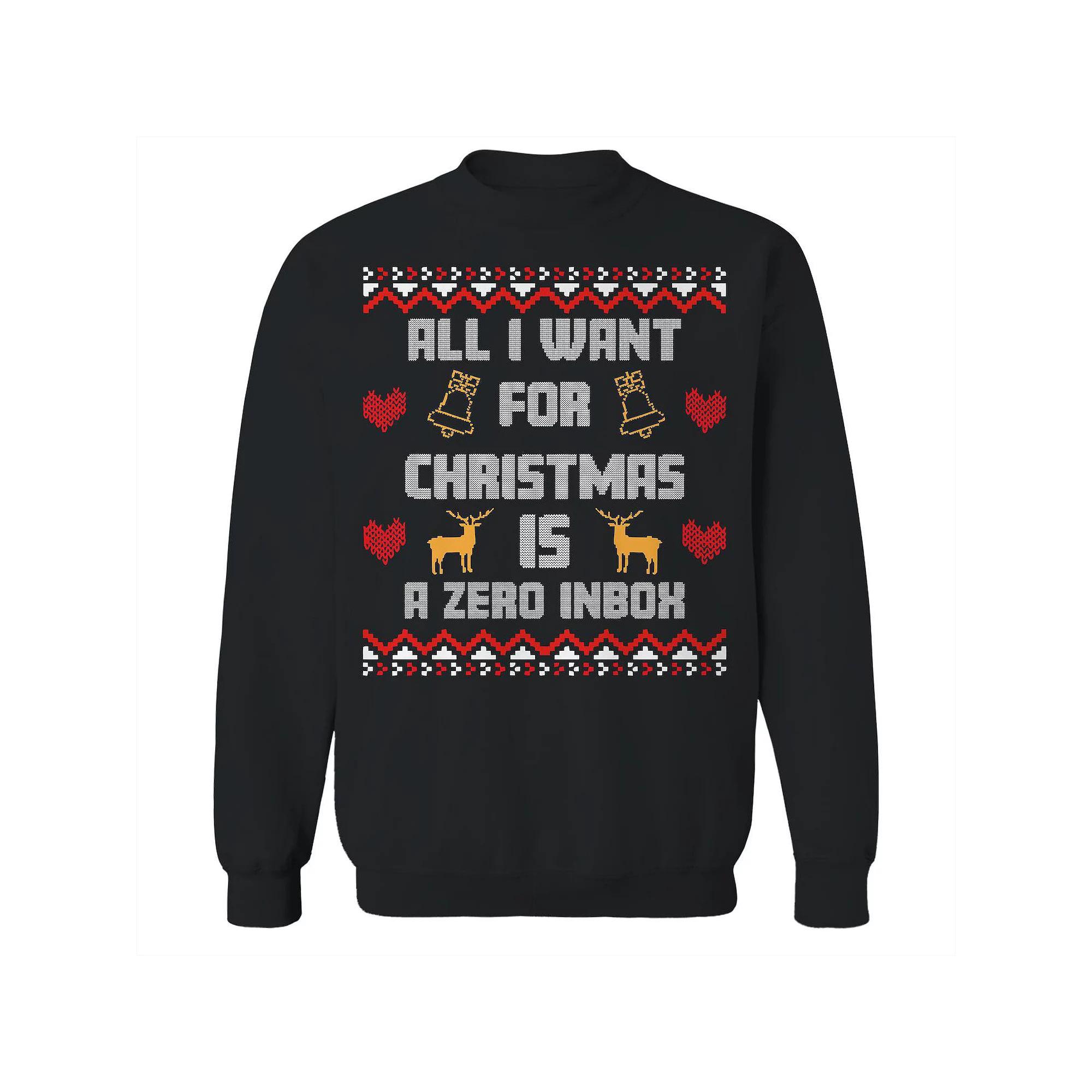 Men's Christmas Sweater Zero Inbox Graphic Sweatshirt, Size: Medium, Black Product Image