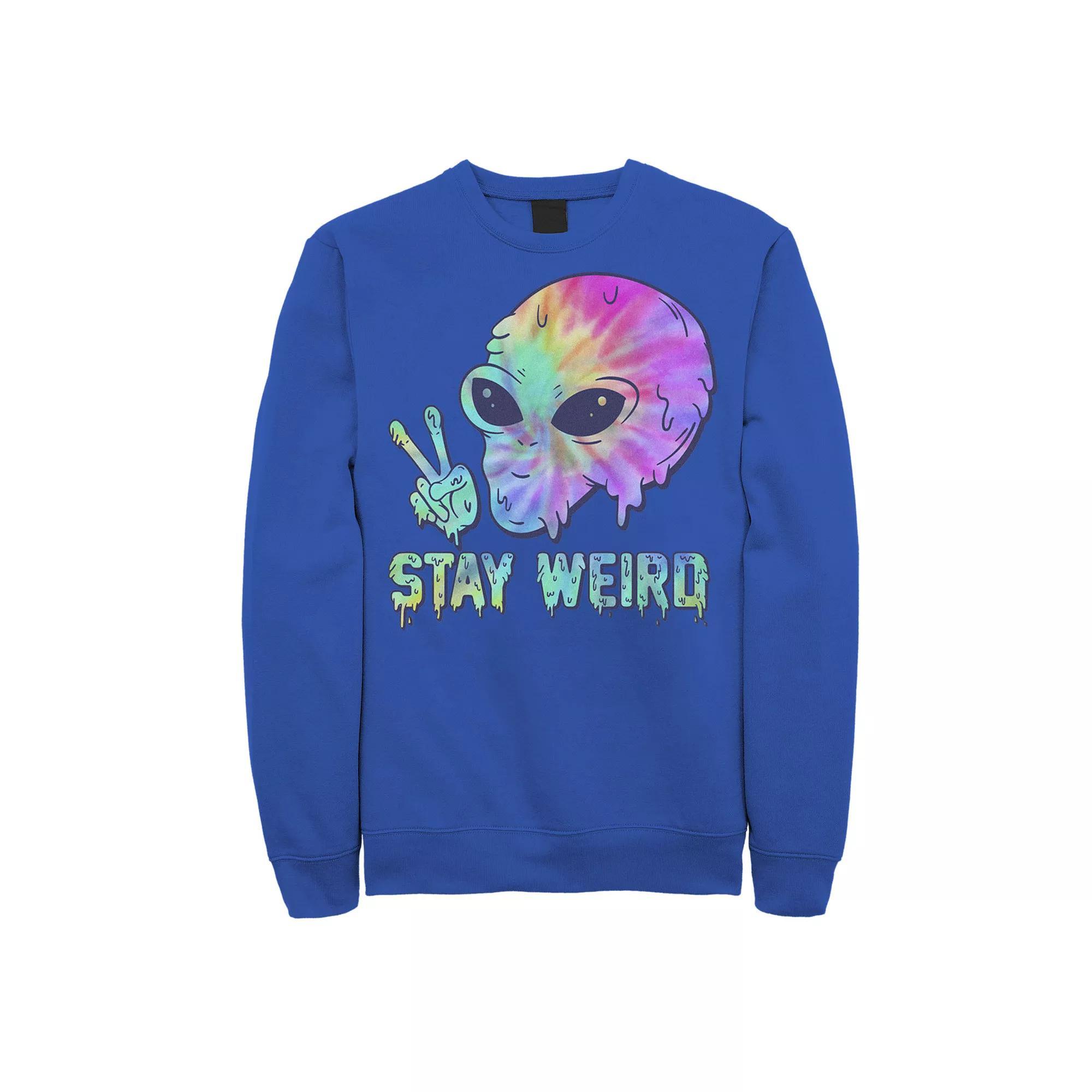 Men's Tye Dye Alien Peace Stay Weird Sweatshirt, Size: XXL, Royal Product Image