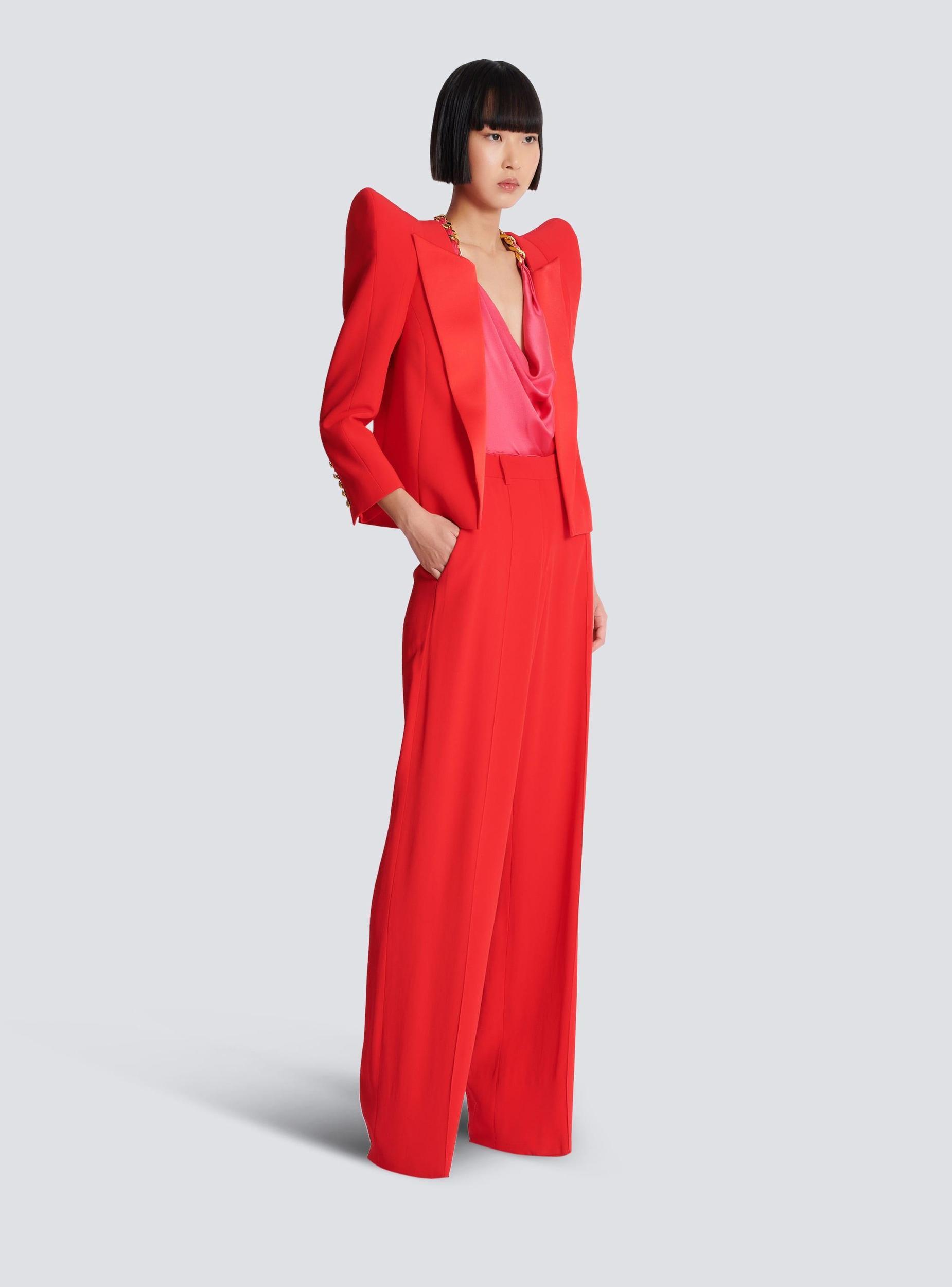 Cropped crepe jacket with structured shoulders Product Image