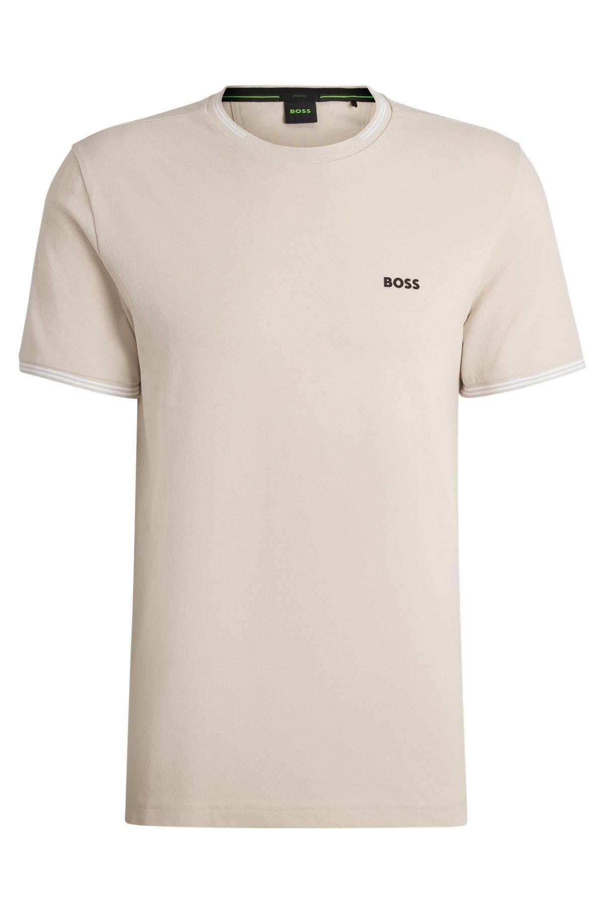Stretch-cotton T-shirt with stripes and logo Product Image
