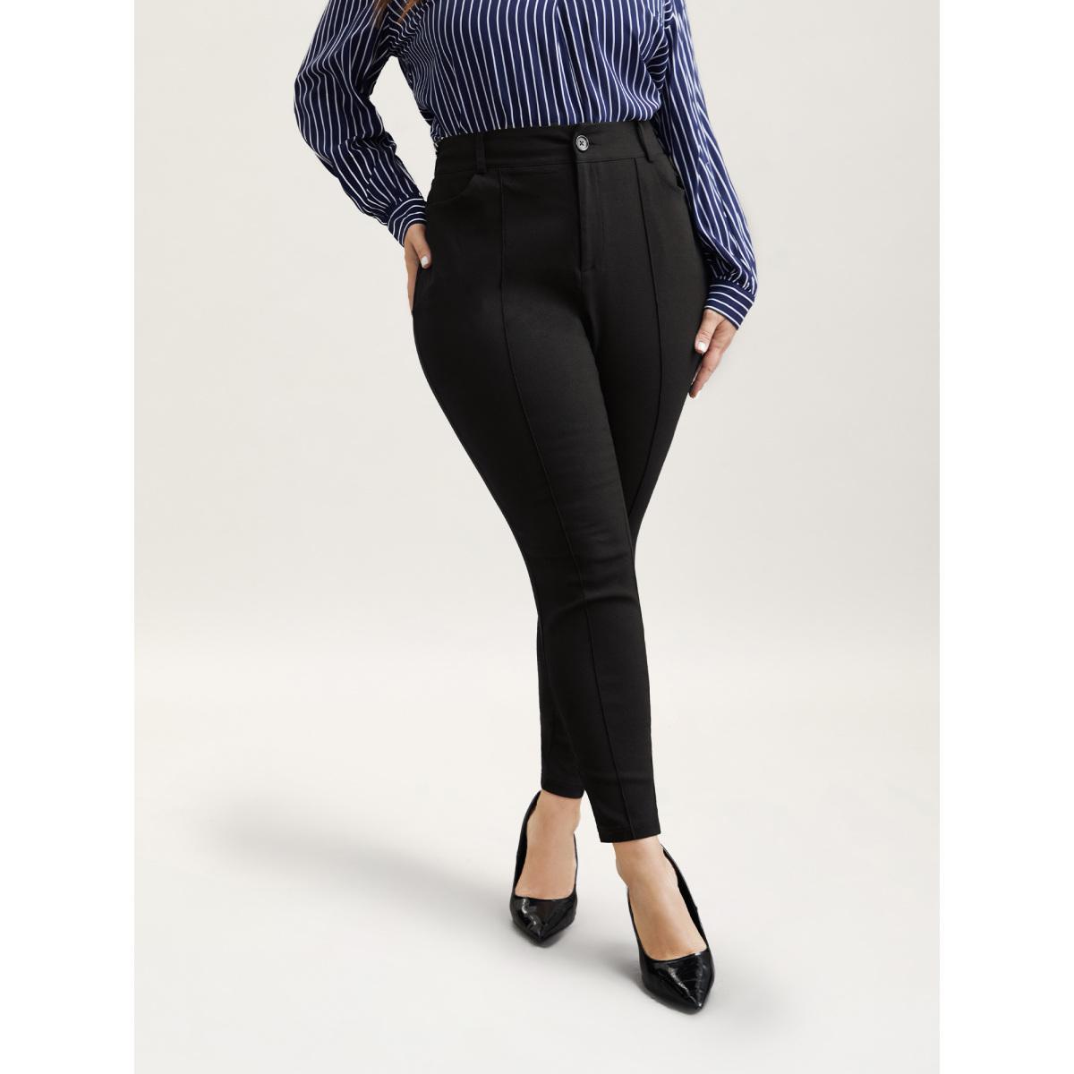 Plus Size Stretchy Fabric Seamed Skinny-Fit Pants Women Black Workwear Essentials Skinny Mid Rise Work Pants BloomChic 28/5X Product Image