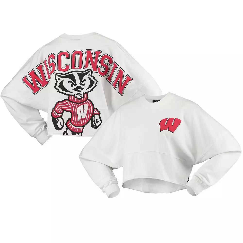 Women's White Wisconsin Badgers Raw Hem Cropped Spirit Jersey Long Sleeve T-Shirt, Size: 2XL Product Image