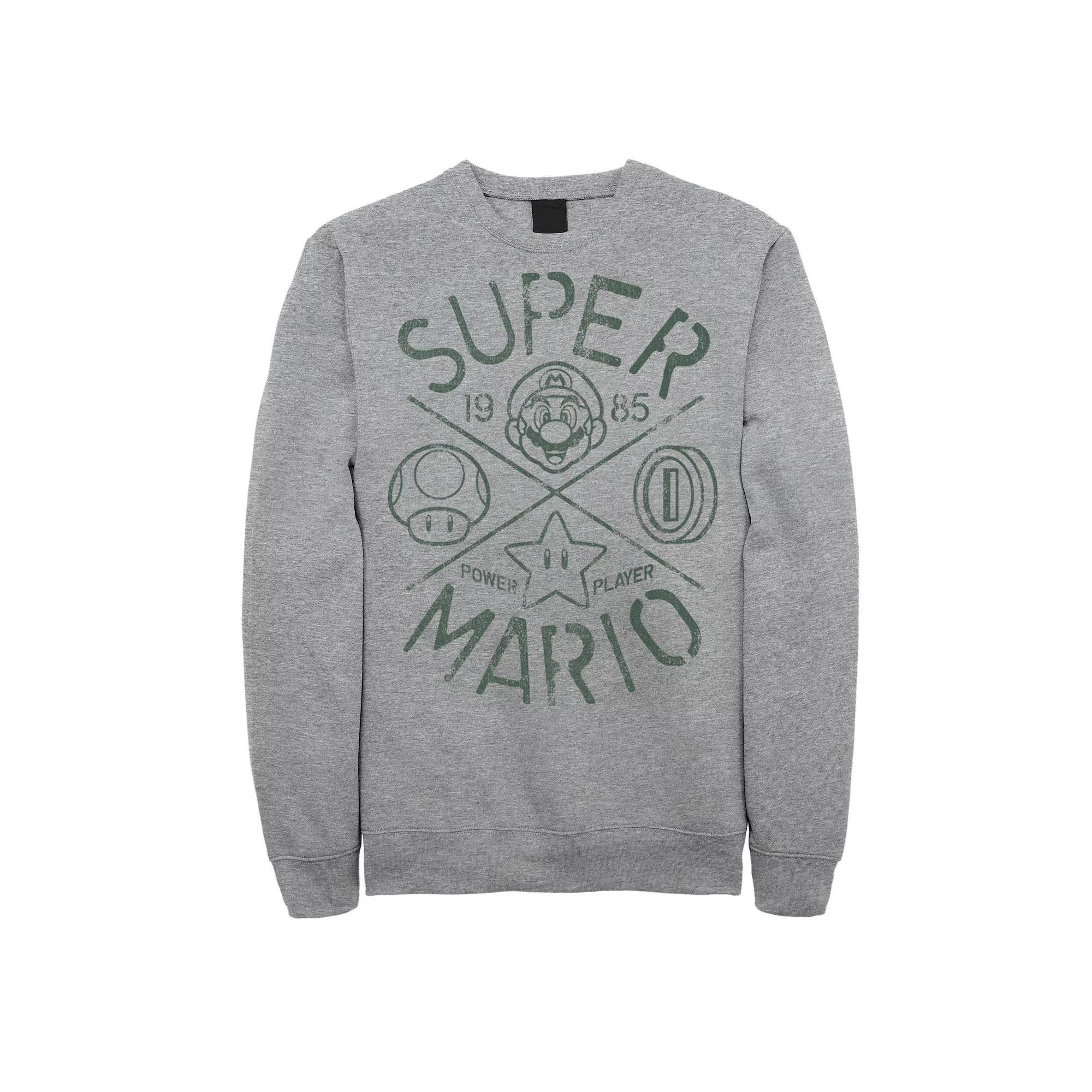 Big & Tall Super Mario 1985 Power Player Graphic Fleece Pullover, Men's, Size: 5XL, Athletic Grey Product Image
