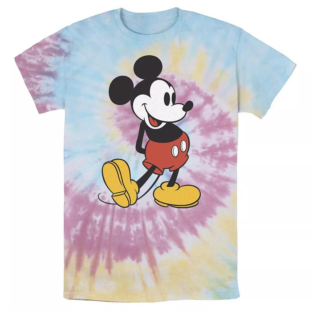 Disney's Mickey Mouse Men's Vintage Leg Kick Wash Tee, Size: Medium, Blue Pink Light Yellow Product Image
