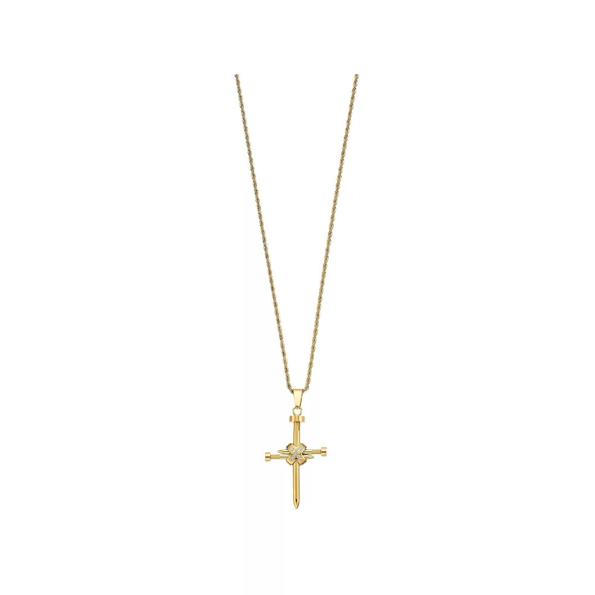 Diamond Brilliance Men's Gold Tone Stainless Steel 1/10 Carat T.W. Lab-Created Diamond Nail Cross Pendant Necklace, Size: 24", Yellow Product Image