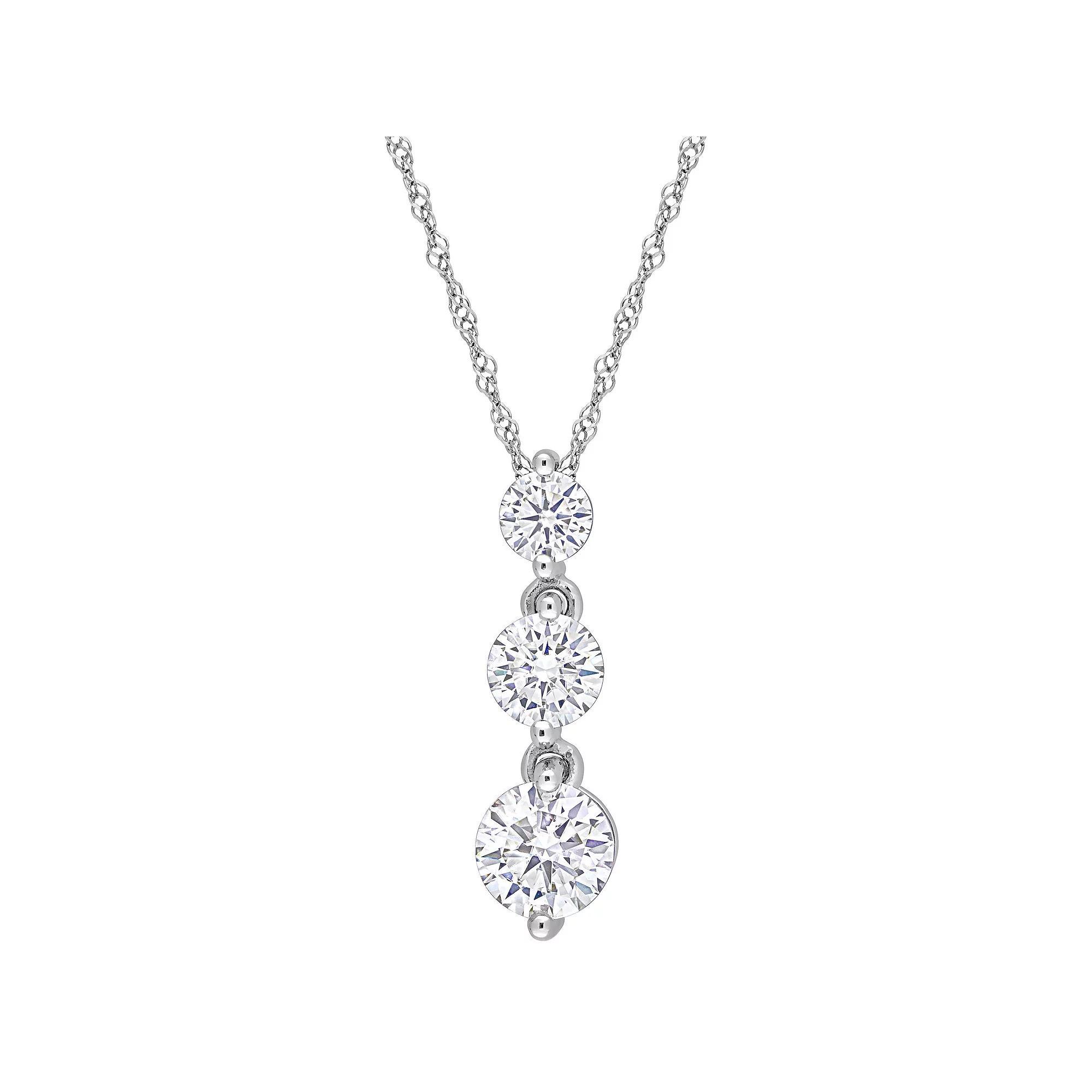 Stella Grace Sterling Silver 1 2/5 Carat T.W. Lab-Created Moissanite Graduated 3-Stone Pendant Necklace, Women's, Size: 18" Product Image