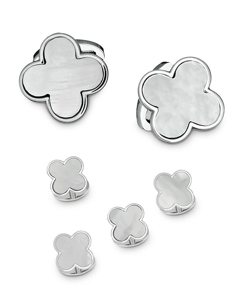 Mens Mother-of-Pearl Clover Cufflink Stud Set Product Image