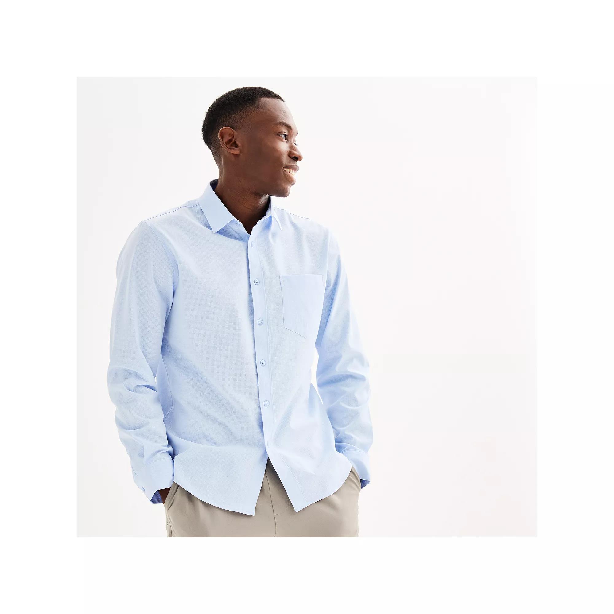Men's FLX Slim Performance Untucked-Fit Button Down Long Sleeve Shirt, Size: Medium SLIM, Baron River Product Image