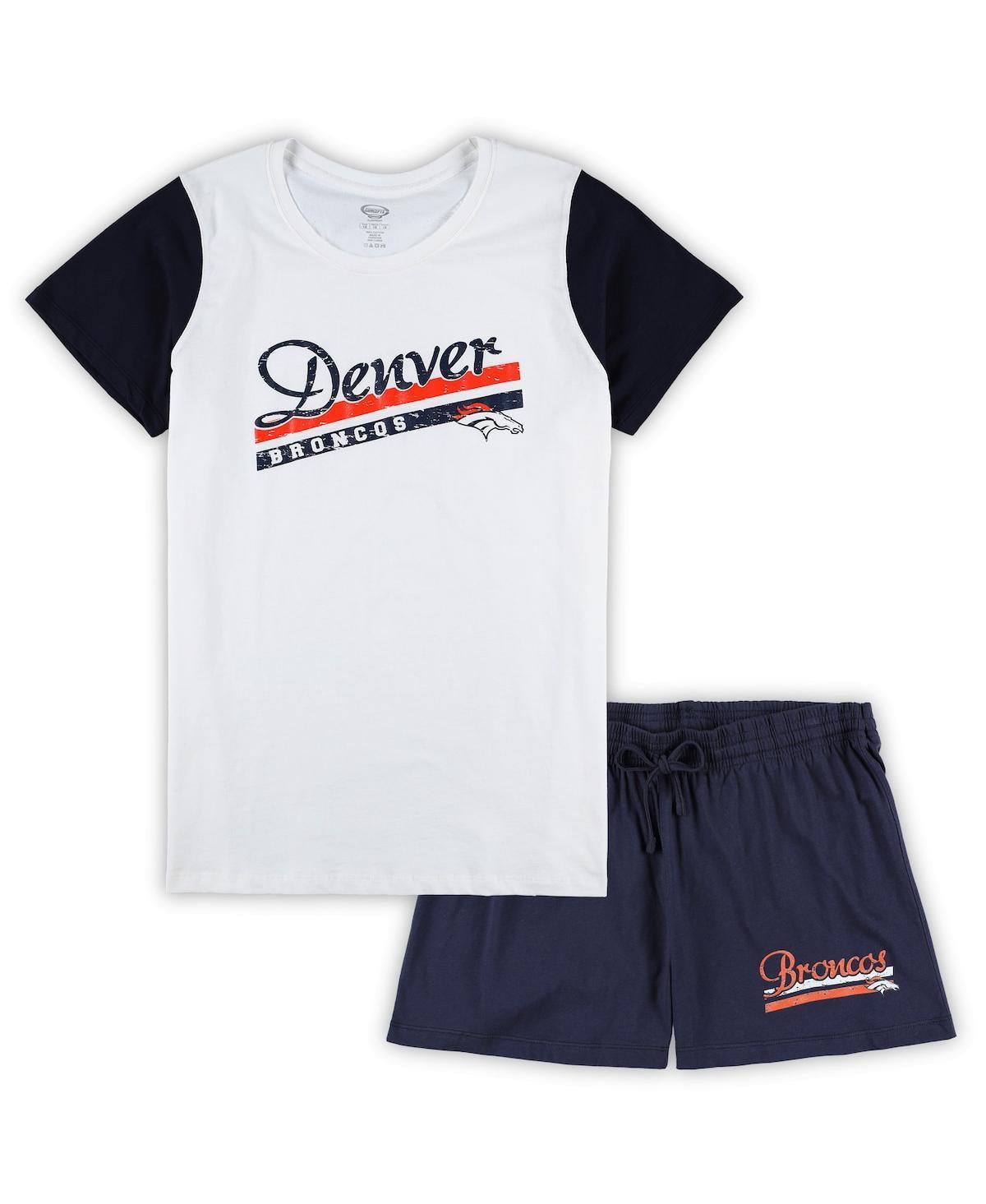 Women's Concepts Sport White/Navy Denver Broncos Plus Size Downfield T-Shirt & Shorts Sleep Set, Size: 3XL Product Image