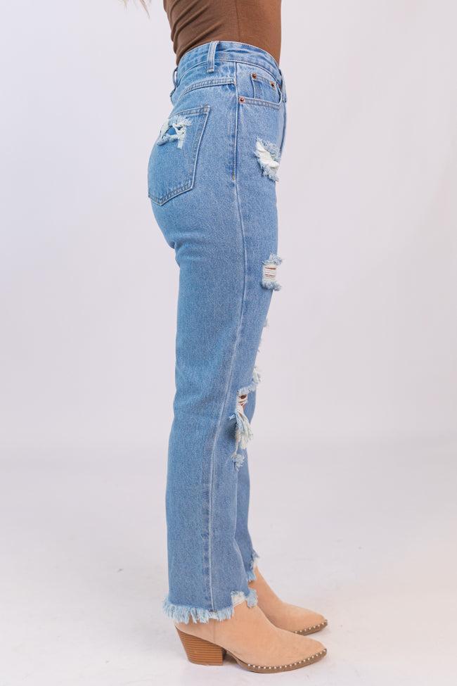 Megan Light Wash Distressed Straight Leg Mom Jeans FINAL SALE Product Image