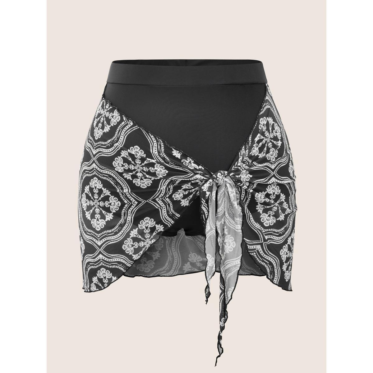 Plus Size Bandana Print Patchwork Bowknot Swim Bottom Women's Swimwear Black Beach Non High stretch Skinny High Rise Curve Swim Bottoms BloomChic 18-20/2X Product Image