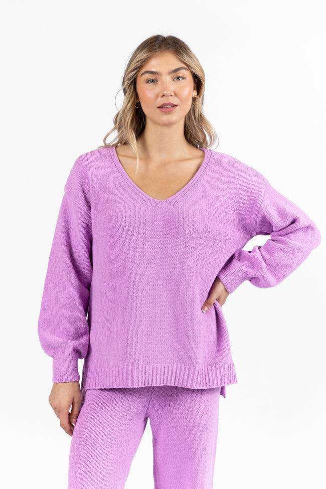 Cozy For Keeps Lavender V-Neck Sweater FINAL SALE Product Image