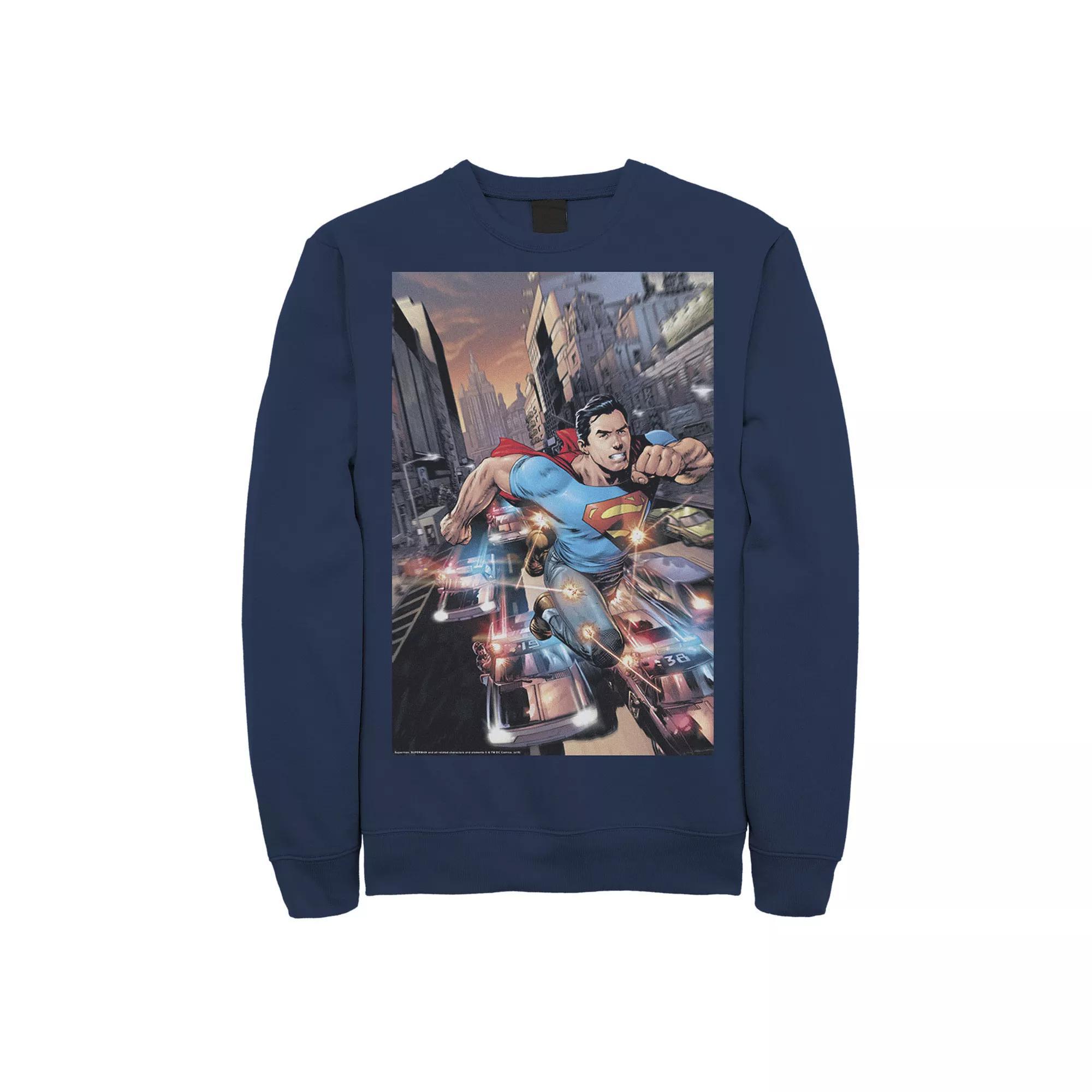 Men's DC Comics Superman Flashing Lights Poster Sweatshirt, Size: Small, Black Product Image