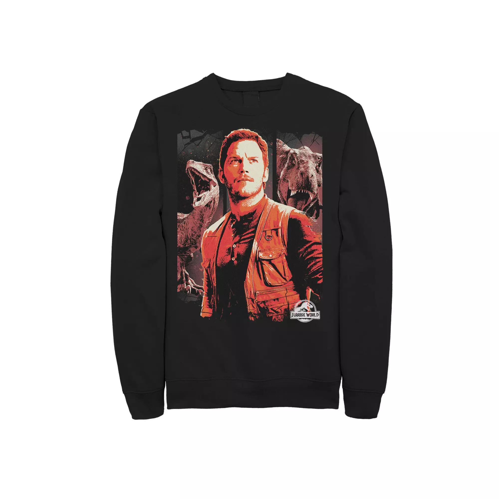 Mens Jurassic World Two Owen and Dinosaurs Red Hue Panel Portrait Sweatshirt Product Image