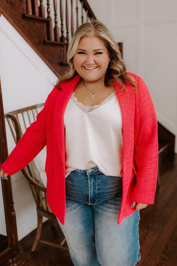 Boho Chic Crochet Blazer in Raspberry Curves Product Image