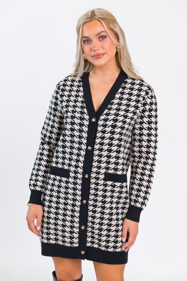 Where You Belong Houndstooth Button Front Cardigan Dress Product Image