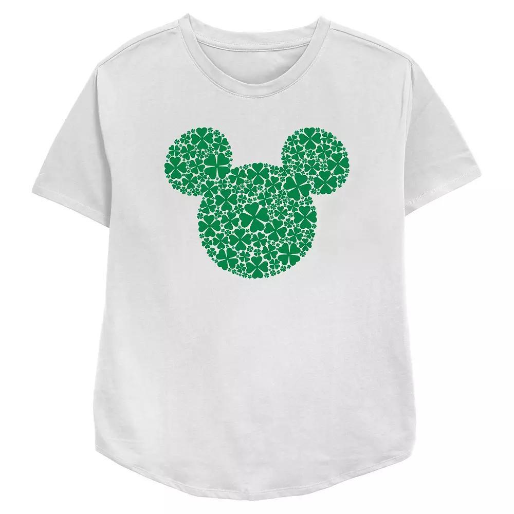 Disney's Mickey Mouse Shamrock Print Head Women's Relaxed Fit Graphic Tee, Size: Large, White Product Image