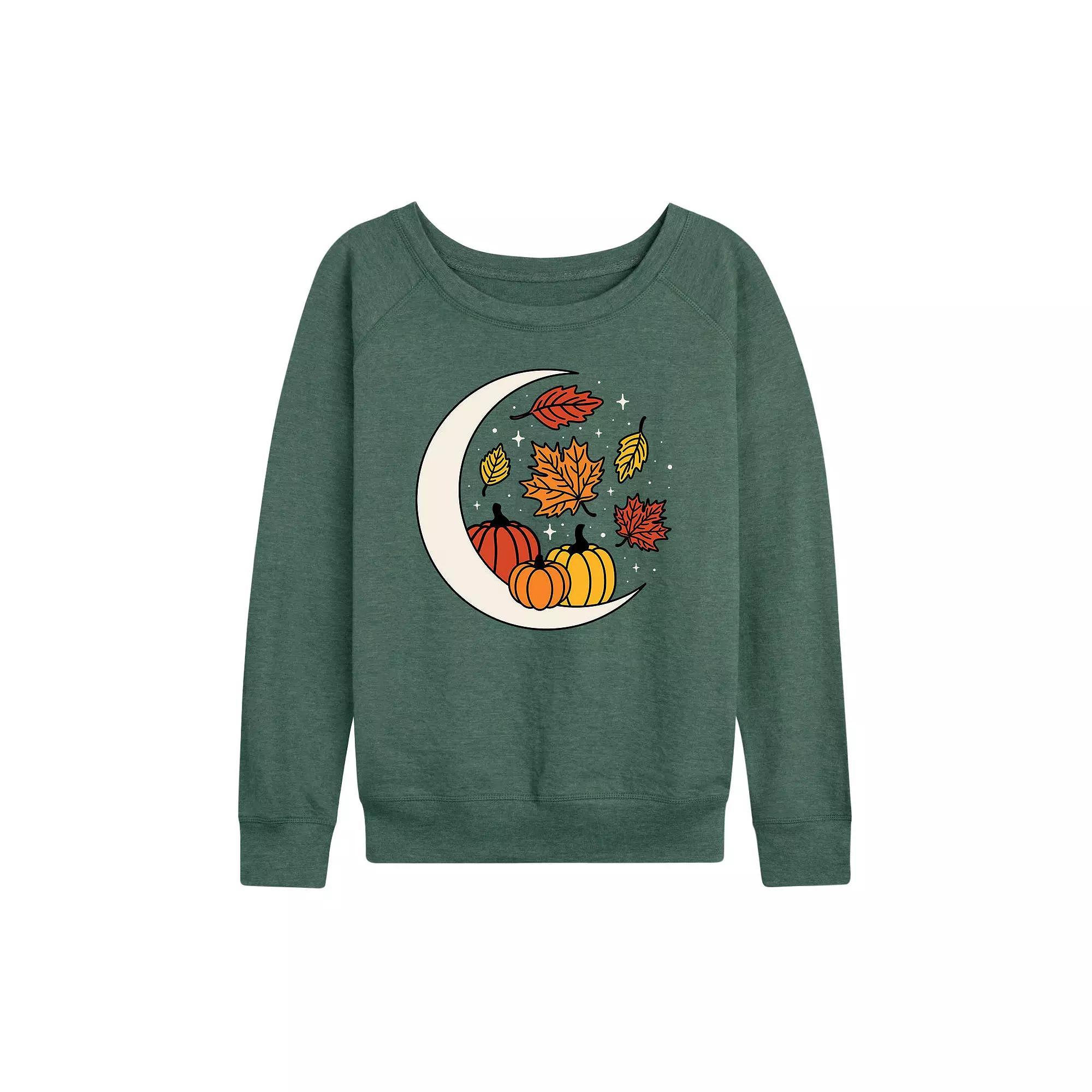 Womens Autumn Moon French Terry Long Sleeve Tee, Girls Grey Green Product Image