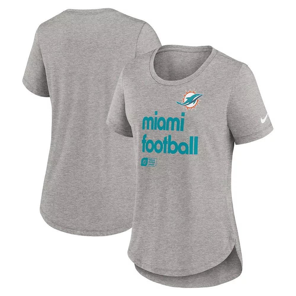Women's Nike  Heather Gray Miami Dolphins Fashion Tri-Blend T-Shirt, Size: XL, Grey Product Image