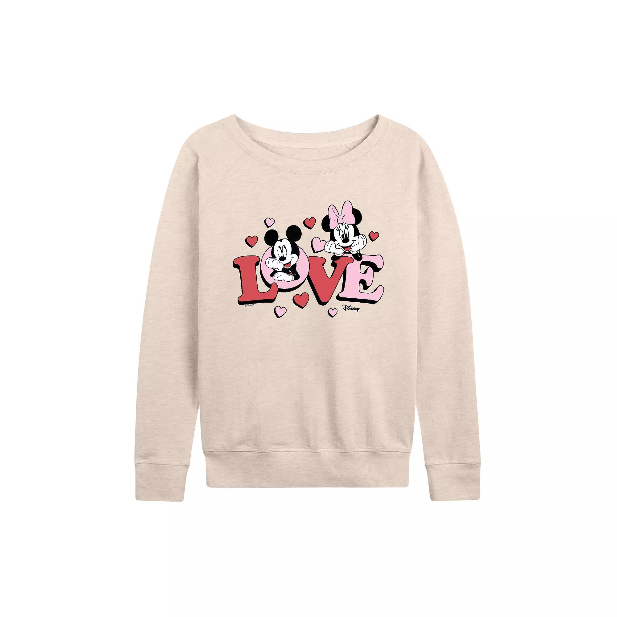 Disney's Mickey & Minnie Mouse Women's Love French Terry Long Sleeve Tee, Size: XL, Beige Product Image