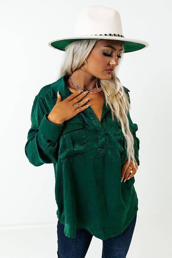 Penn Station Meetup Satin Top In Hunter Green Product Image