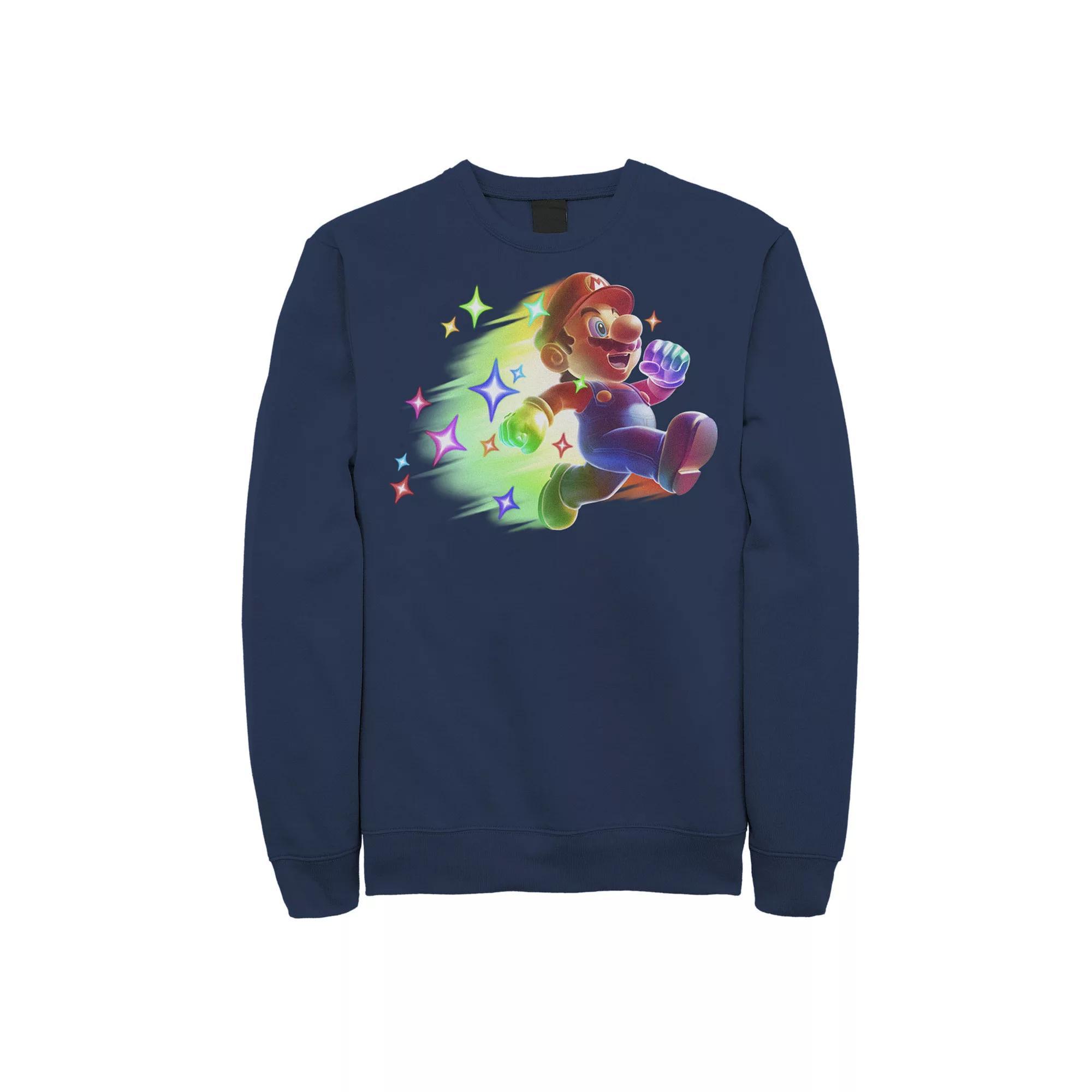 Men's Nintendo Super Mario Action Pose Neon Portrait Sweatshirt, Size: Small, Blue Product Image