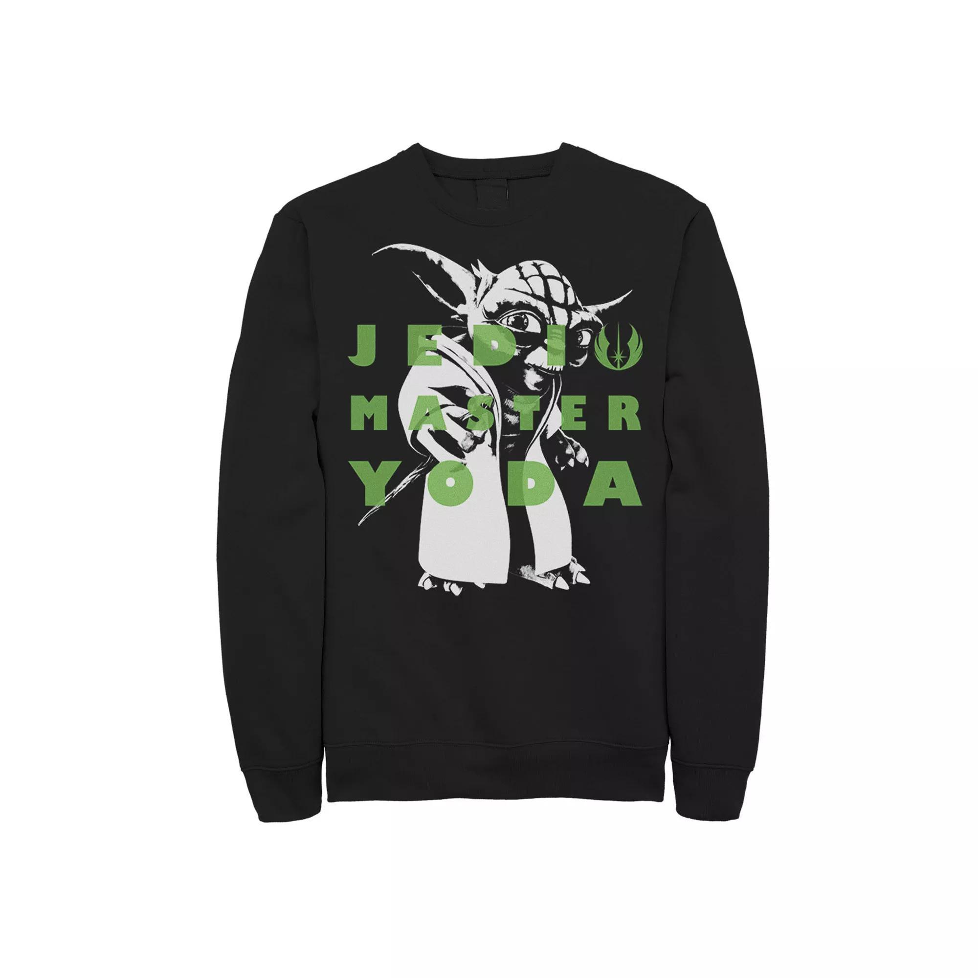 Men's Star Wars: Clone Wars Yoda Jedi Master Text Overlay Sweatshirt, Size: Large, Black Product Image