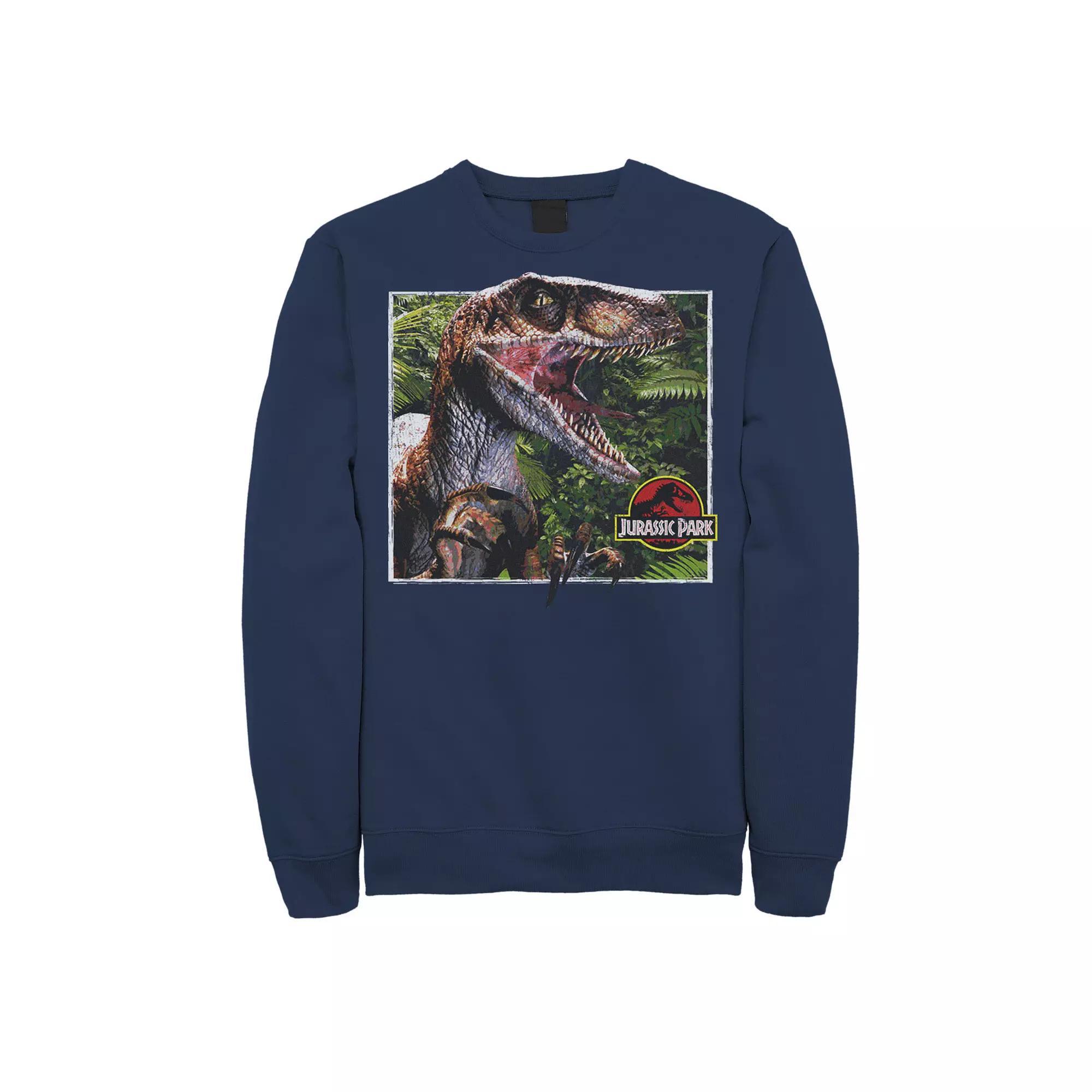 Men's Jurassic Park Raptor Coming Out Of Forest Pullover Sweatshirt, Size: XL, Blue Product Image