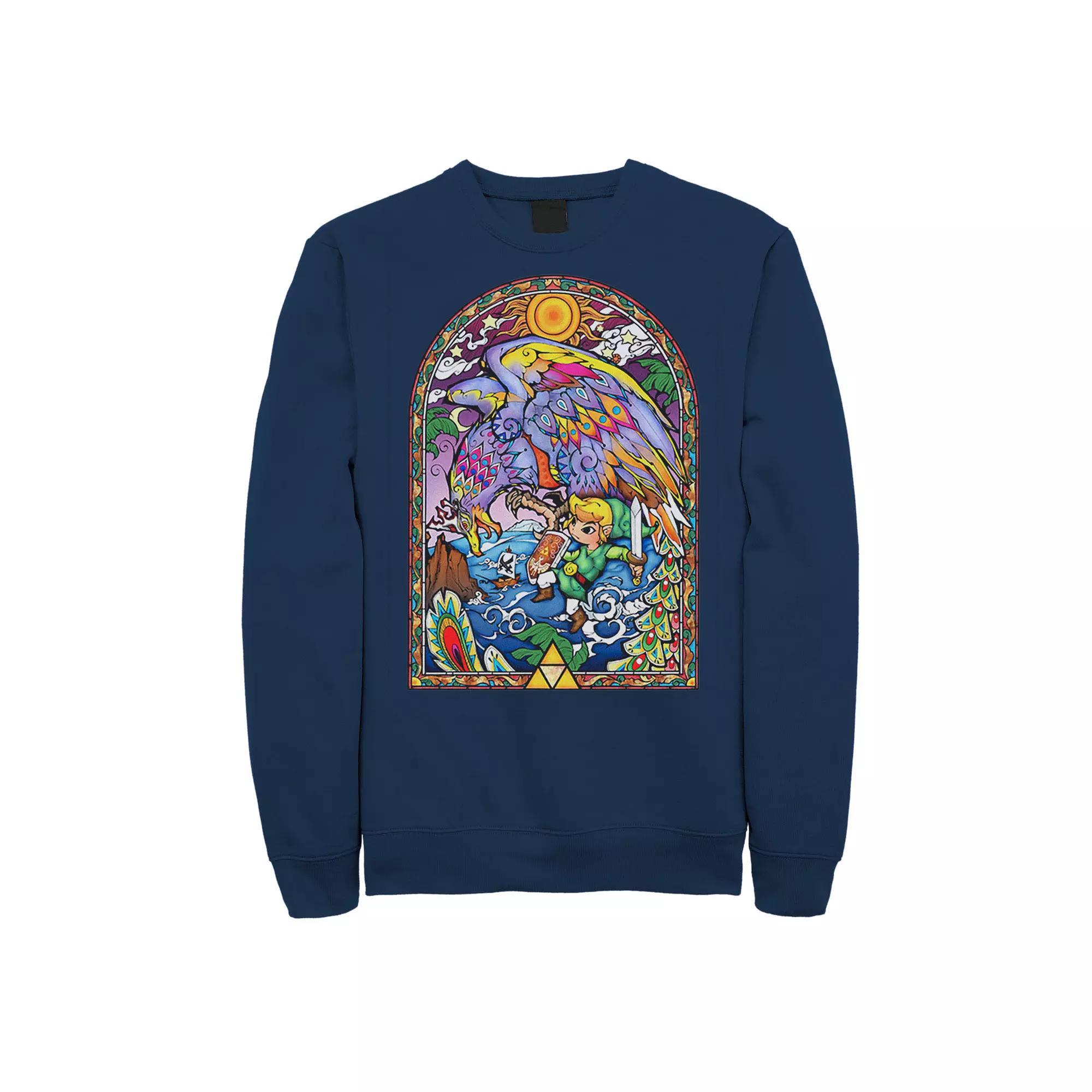 Big & Tall The Legend Of Zelda Windwaker Helmaroc Stained Glass Graphic Fleece Pullover, Men's, Size: 5XL, Blue Product Image